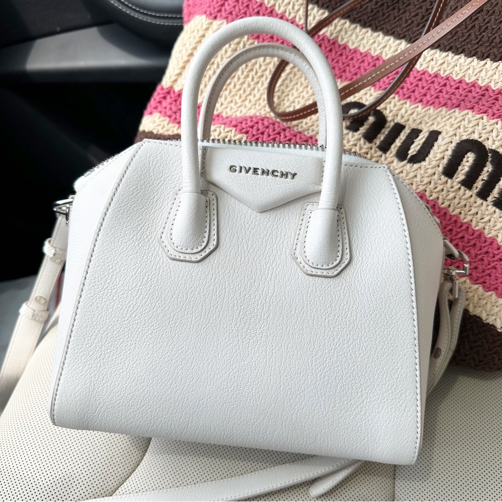Givenchy Mini Antigona Sugar Leather Satchel Handbag Crossbody Purse | White